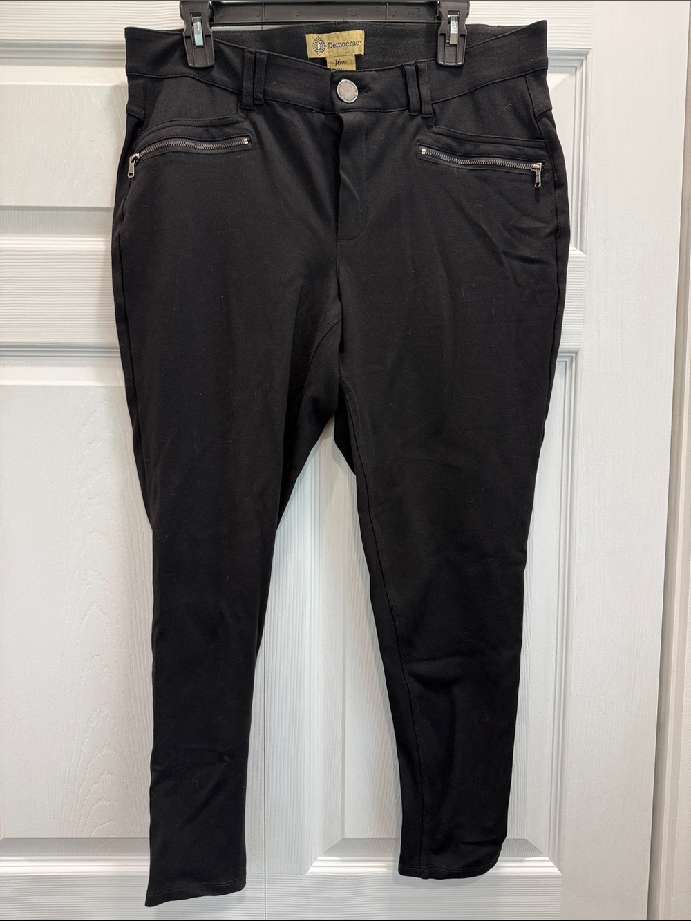 Democracy “Ab” Technology Black Ponte Faux Zip Pocket Ankle Pants Size 16W